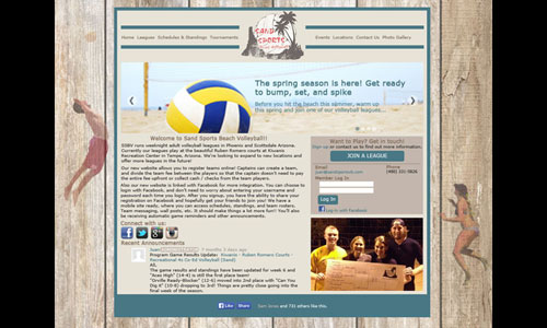 Sand sports beach volleyball website screenshot