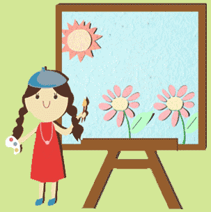 girl painting a garden